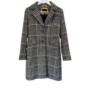 Sam Edelman Houndstooth Wool Blend Coat Black White XS Tailored Long